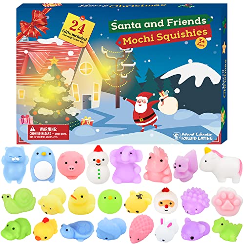 BATTOP Advent Calendar 2022 Christmas Countdown Calendar Toy 24Pcs Different Cute Mochi Animals Squishy Toys for Kids