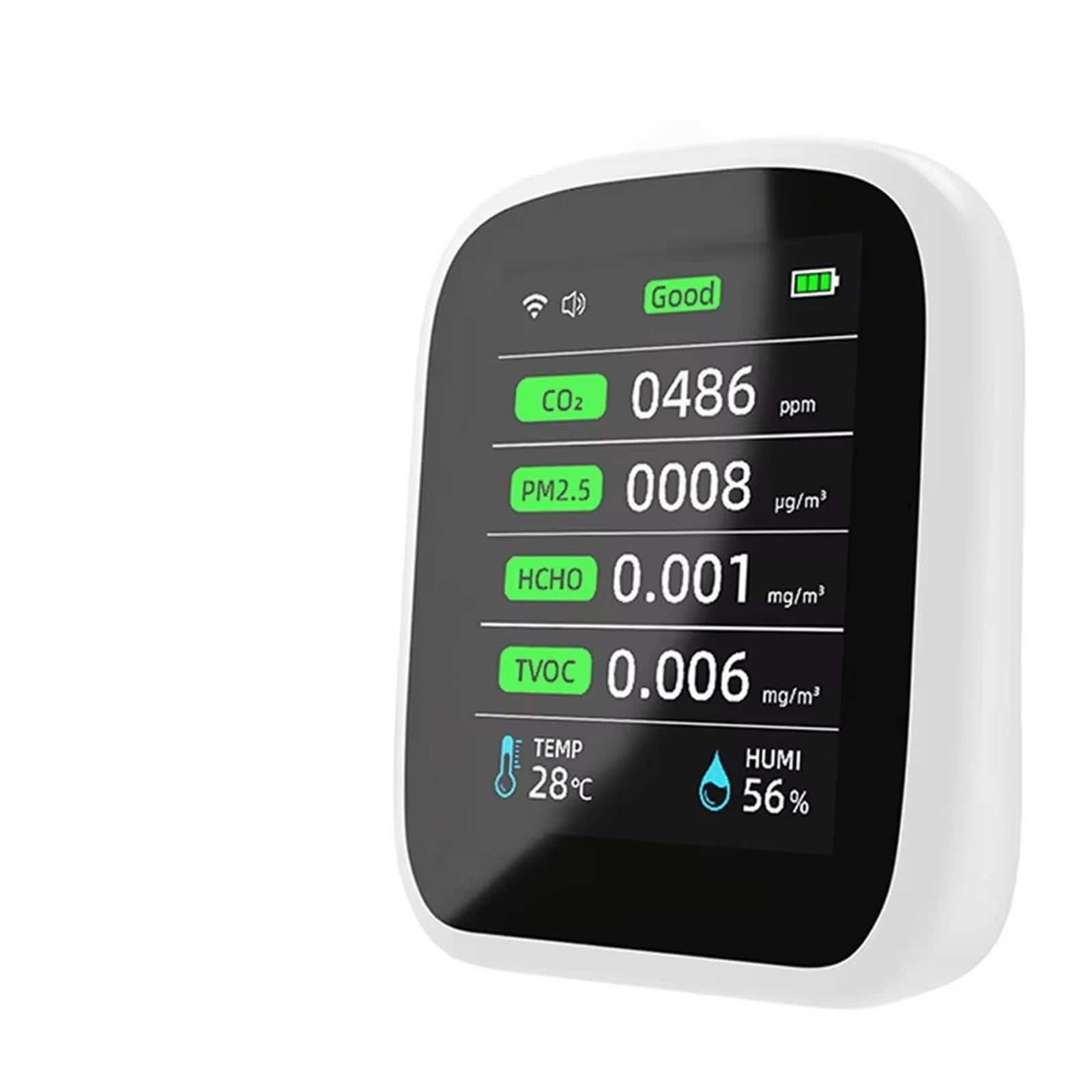 Detector de Gases, Medidor De Calidad del Aire Portátil WiFi 8 En 1 PM1.0 PM2.5 CO2 TVOC HCHO Probador Temperatura Y Humedad Pantalla LCD A Color Carbono,para el hogar