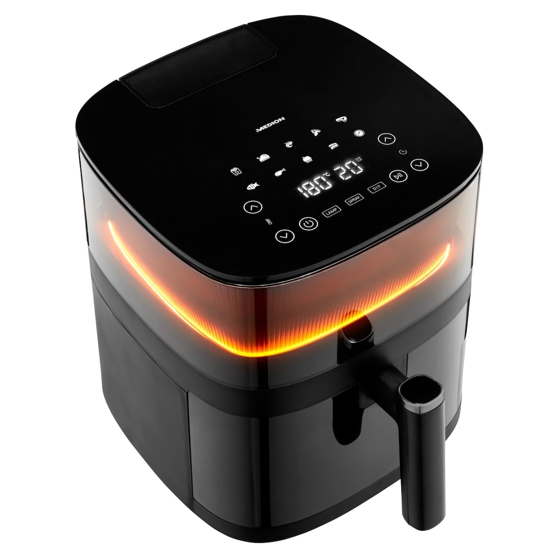MEDION X10 XL Heißluftfritteuse MD11780 (5 Liter, Airfryer, innovative Wassersprühfunktion für krosse knusprige Speisen, 1.500 Watt, Sichtfenster, Schüttel Alarm,10 Automatikprogramme)