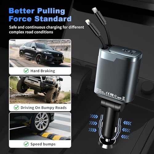 Retractable Car Charger, 84W Car Charger USB C 4 in 1, Car Accessories Fast Charging Car Charger Adapter for iPhone 17 16 15 14 13 12 Pro Max, Samsung, Pixel | Travel Essentials Gifts for Men Women - Image 6