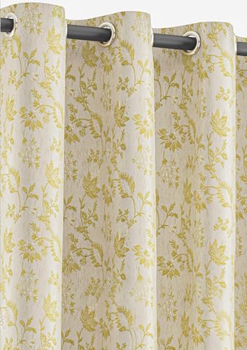 Image of Yellow Weaves 2 Pcs Jacquard Botanical Eyelet Window Curtain - Perfect for Home, Office, Bedroom, Living Room & Balcony - 5 Feet (Golden)