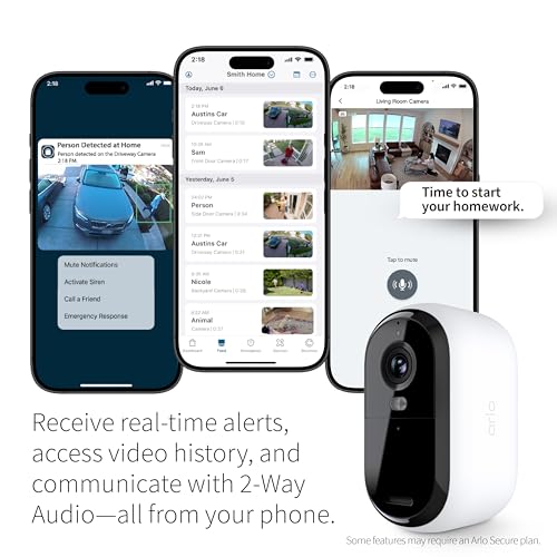 undefined Arlo Essential Security Camera 2K | Outdoor - Indoor | 2nd Gen | Wireless with Spotlight, 2-Way Audio, Color Night Vision, Live Stream, Motion Activation, Real Time Notifications - White, 3 Cameras の商品画像 3