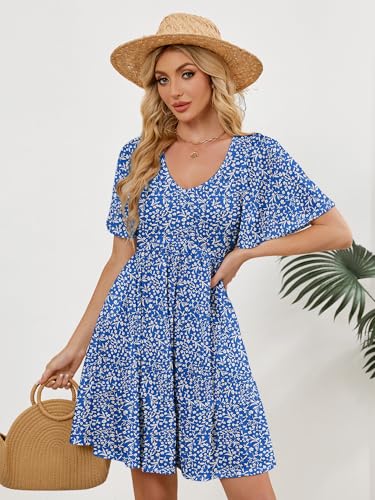 Image of UEAL Womens Cute Floral Smocked V Neck Flutter Sleeve Sundress with Pockets Casual Spring Summer Dresses for Women 2026