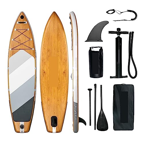ZXNANA Surfboard Support Board Travel Board Non-slip Inflatable Stand-up Paddle Board Wood Grain Boat Wakeboard Longboard Set Surfing