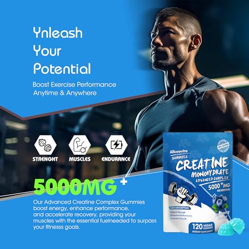 Image of NSF Certified Creatine Gummy - Creatine Monohydrate Gummies 5000mg for Men & Women -120 Gummies Advanced Formula, Muscle Strength, Muscle Builder, Energy Boost, Pre-Workout Supplement-Blueberry