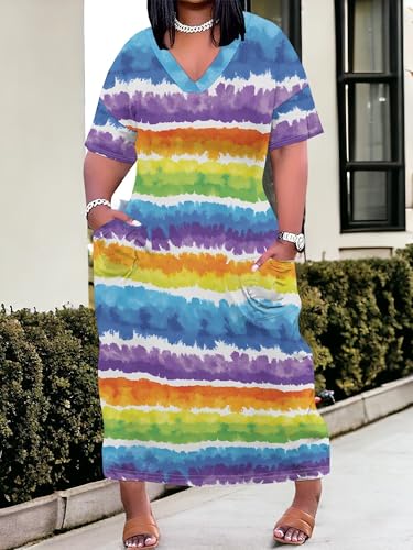 Image of PinkPatty Women's Plus Size Short Sleeve Maxi Dress Casual Loose V Neck Long Dress with Pockets