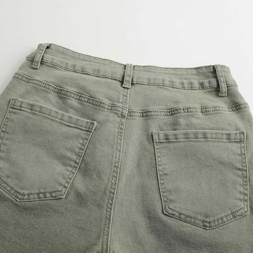Image of THUNDER STAR Women Mid Rise Ripped Stretchy Jeans Shorts Frayed Raw Hem Casual Denim Shorts
