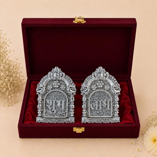 Image of DIVINITI 999 Silver-Plated Shubh Labh Decorative Idol Set with Gift Box|Vastu-Compliant Symbol of Prosperity, Wealth & Positive Energy|Home Temple, Entrance Decor, Diwali & Housewarming Gift|1 X 8 cm