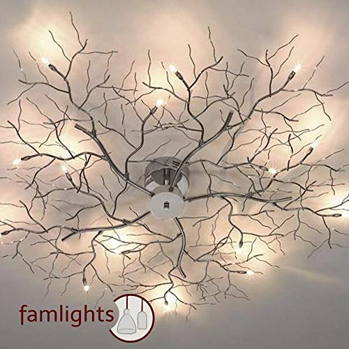 Preisvergleich Produktbild famlights Deckenleuchte Äste Metall, Chrom, 15-Flammig / Deckenlicht Astleuchte Schlafzimmer-Lampe Baum Esszimmer-Leuchte Kinderzimmer-Leuchte Büro Praxis schlicht Küchen-Leuchte ZImmerleuchte G4