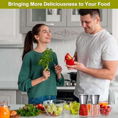 Foto von Gucass 4er Set Salzmühle und Pfeffermühle, Gewürzmühlen Set mit Verstellbarem Keramikmahlwerk, Pfeffer und Pfeffermühle Auch als Chilimühle, Manuell Salt and Pepper Grinder für Verschiedene Gewürze