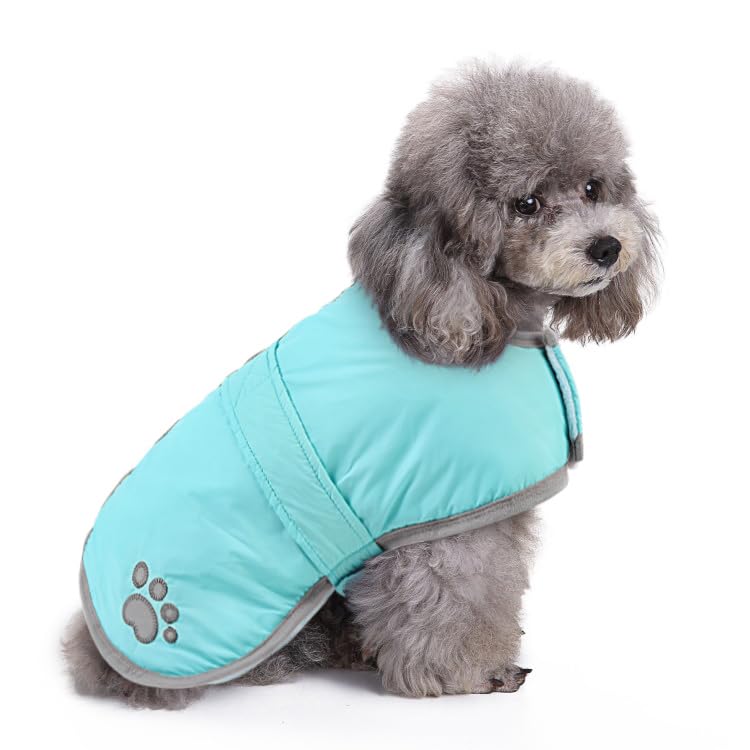 Image of Queenmore Winter Coat, Fleece Puffer Down Vest, Cold Weather Pet Jacket, Waterproof Reflective Reversible Sweater Clothes for Small, Medium and Large Dogs (Light Blue, S)