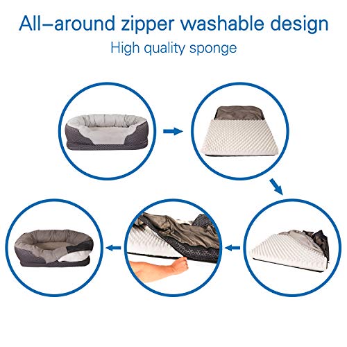 Pet Deluxe Dog and Puppy Bed, Grooved Orthopedic Foam Beds with Removable Washable Cover, Ultra Comfort, Padded Rim Cushion, Nonslip Bottom, for Dogs/Puppies - Grey (Large - 38'' x 30'') - Thumbnail 7