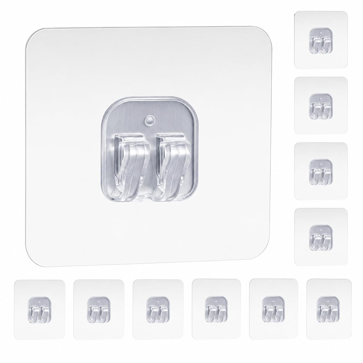 CentraLit Self Adhesive Wall Hooks for Hanging, Transparent Twin Hook Design, Strong Sticky Hangers Without Drilling for Bathroom, Kitchen, Keys & Lightweight Accessories, Pack of 10-image-33