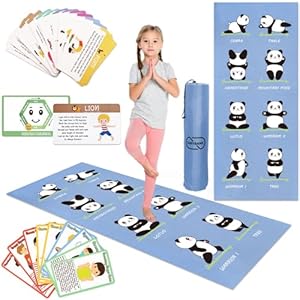 Garybank Kids Yoga Mat Set – Non-slip Exercise Mats with Fun Prints – 12 Yoga Cards – Carrier Bag – Odor Free Non-Toxic, Cute Yoga Mat for Girls & Boys (60 X 24 X 0.2 Inch)