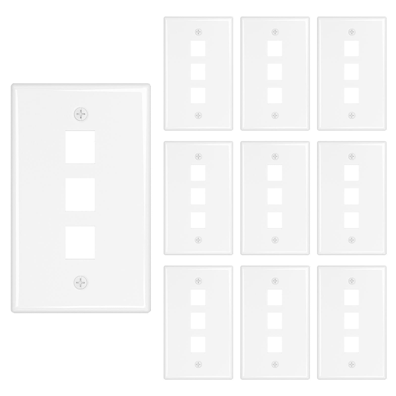 iwillink 3-Port Keystone Wall Plate, 10-Pack White