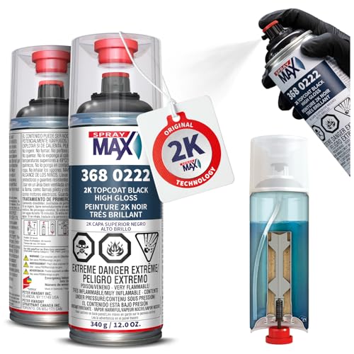 SprayMax 2K Topcoat High Gloss Black | 2K Automotive High Gloss Black Spray Paint for Metal & Plastic | Durable Glossy Finish Chemical & Weather Resistant | Professional Grade 12 oz