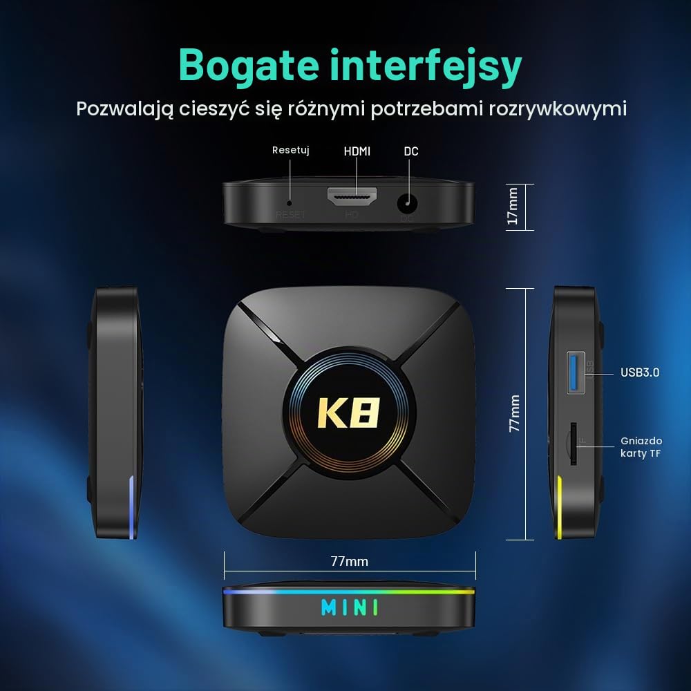 HK1 K8Mini Android 14.0 TV Box 2 GB RAM 16 GB ROM RK3518 Quad Core CPU Mali-450 GPU Wsparcie 2.4G/5G WiFi BT5.0 Smart TV Box - Nr modelu: HK1 K8Mini 2GB 16GB