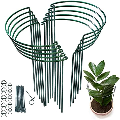 LYFETC 10pcs Garden Plant Supports Stakes Ring Cage,25x40cm Plant Support for Garden Green,Half Round Garden Support,Large Heavy Duty Metal Plant Brace Support,Wire Plant Supports Cover