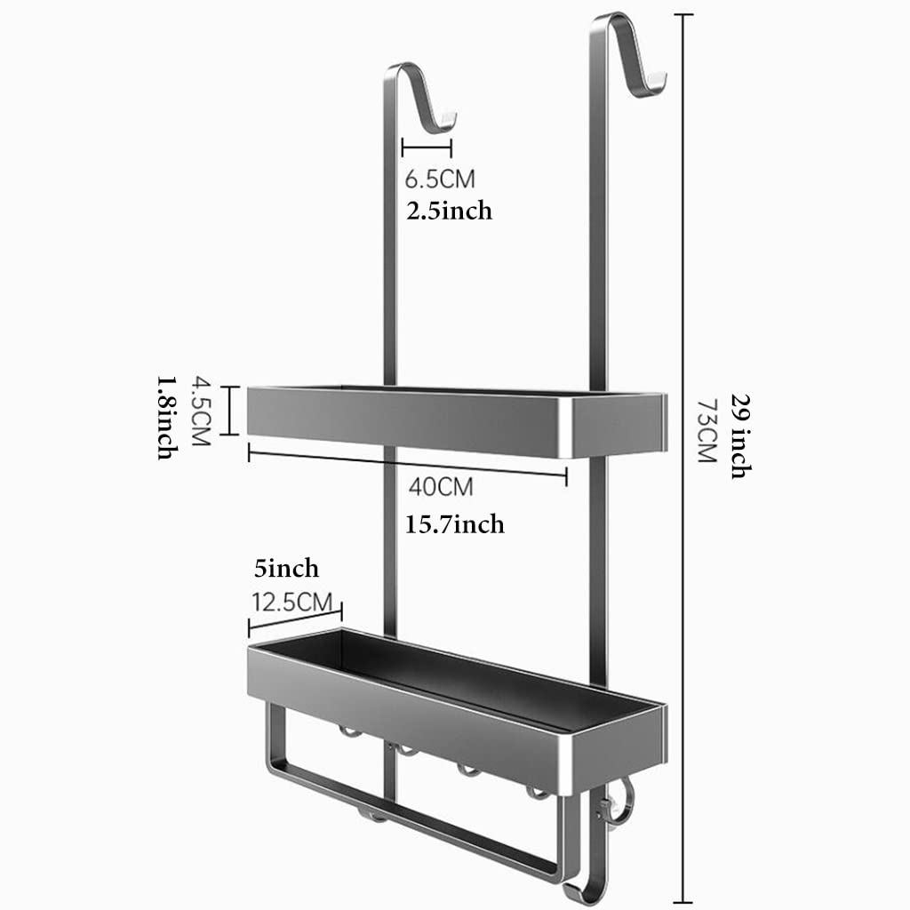 Organizador de ducha para puerta con ganchos y cesta, organizador de baño inoxidable para almacenamiento y comodidad
