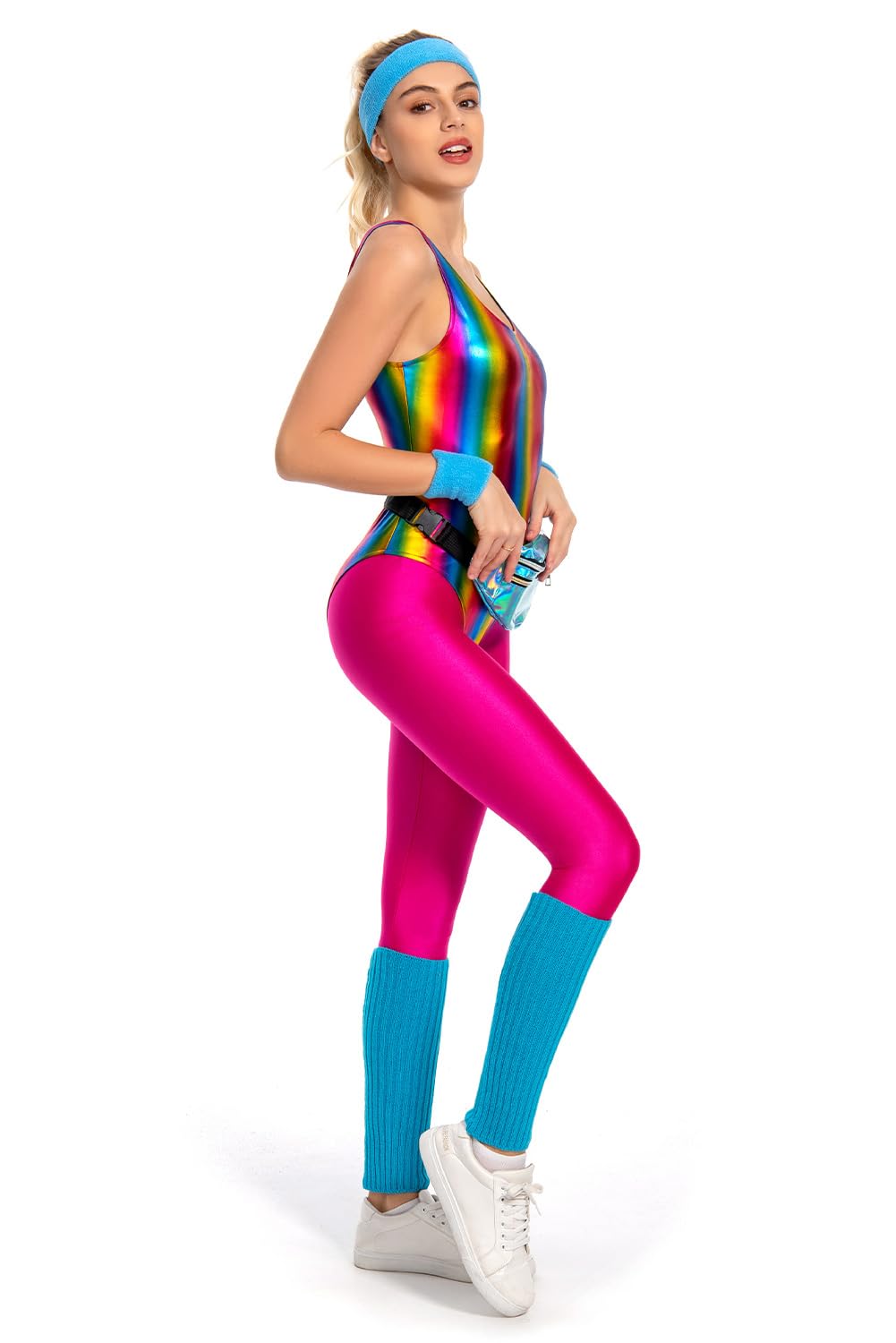 Costume de fitness des années 80 pour femme, ensemble de 6 pièces, combinaison colorée, vêtements d'aérobic, vêtements de yoga et de sport