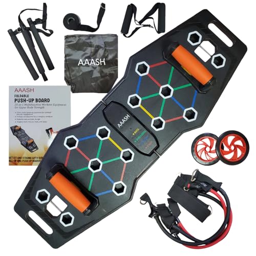 AAASH Push Up Board - 25-in-1 Home Gym Equipment - Portable Board with Color-Coded Variations and Accessories for Chest, Back, Triceps, and Arms - Perfect for Gym Freak