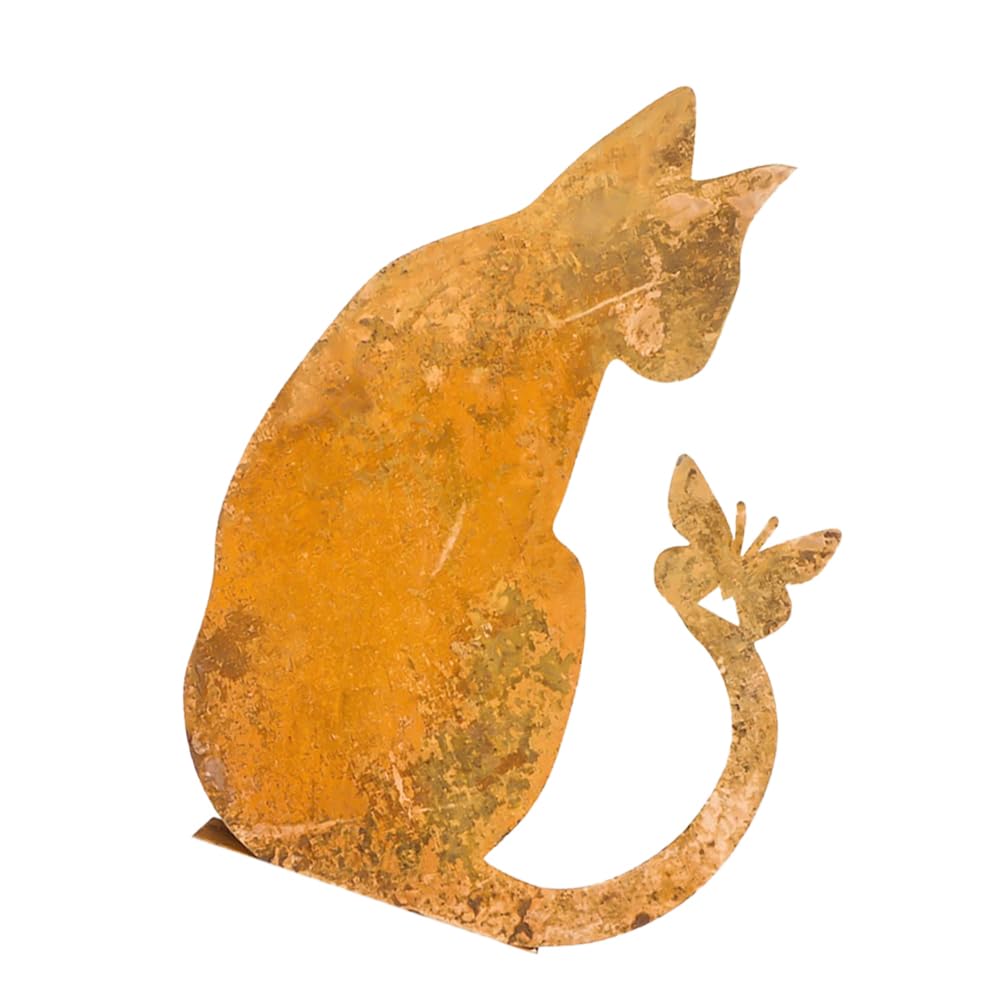 Decorazione da Giardino per Gatti Decorazione da Giardino con palo in Metallo ruggine Decorazione da Giardino Gatto arrugginito Ornamenti da Esterno Artigianato in Ferro