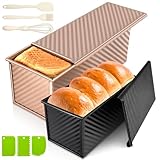 Dipanist 2Pack Pullman Loaf Pans with Lids – 2.2 LB & 1 LB Dough Capacity, Non-Stick Carbon Steel Bread Pans for Homemade Sandwich and Sourdough Bread, Corrugated Toast Mold