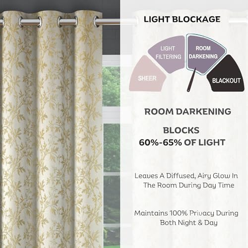 Image of FRESH FROM LOOM Light Blocking 80% Room Darkening Curtain 7 Feet Long Door & Window with Floral Design | Eyelet Rings | Fade Resistant | Premium Luxury Quality Parda (7feet, Golden, 1pc only)