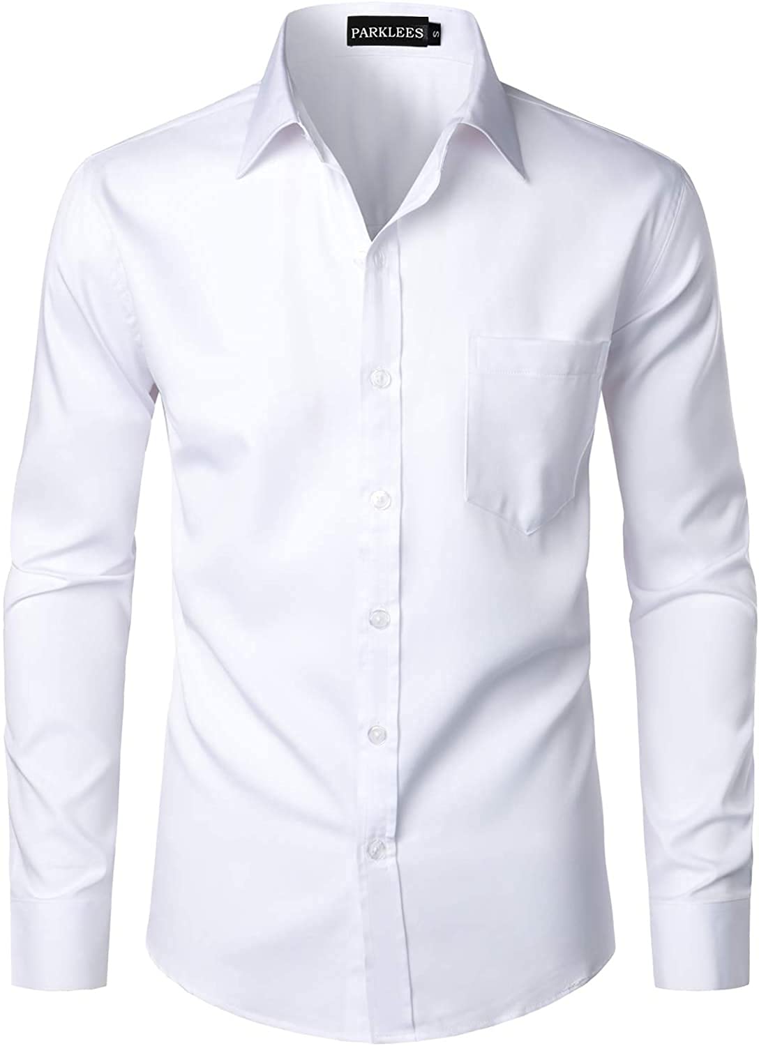 PARKLEES Camisa de vestir urbana elegante informal de negocios, ajustada, de manga larga, con botones y bolsillo para hombre