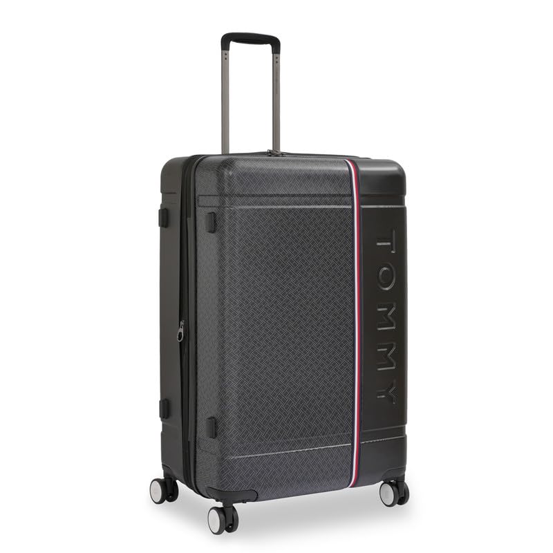 Image of Tommy Hilfiger Millennia Large Hard Luggage - Black |Check-in Trolley Bag with TSA Lock | 360 Spinner Double Wheels | Telescopic Handle | Polycarbonate Hardshell Suitcase | 89L Capacity | 78cm