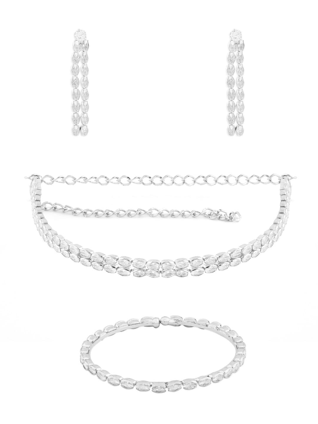 ZAVERI PEARLS Silver Tone Dazzling Cubic Zirconia 2 Strands Necklace Earring & Bracelet Set For Women-ZPFK12583 (B09RVZ2YXJ) Amazon Price History, Amazon Price Tracker