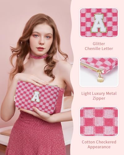 Wandering Nature Personalized Initial Makeup Bag Set – 2-Pack Small Cosmetic Pouch for Travel, Toiletry & Purse Organization, Trendy Glitter Chenille Design for Women, Moms & Daughters2