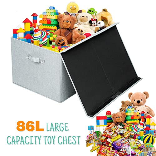 Decosis Collapsible Toy Storage Box With Animal Pattern, 86L Large Capacity Fabric Toy Box, Half Flap Design, Sturdy Toy Box For Girls And Boys, Playroom, Living Room, Bedroom (Elephant) #TOP1