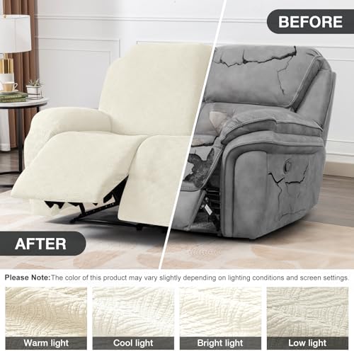 Image of Timeles Recliner Covers Recliner Loveseat Covers Reclining Couch Covers Sofa Slipcovers Stretch Soft Washable (Two-Seater, Cream)