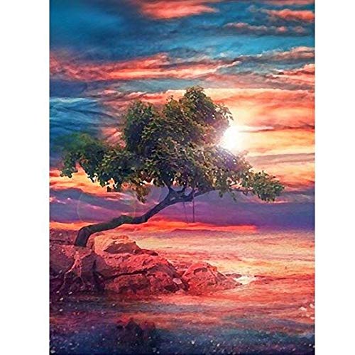 Broderie diamant arbre au coucher du soleil pour illuminer votre décoration murale de salon