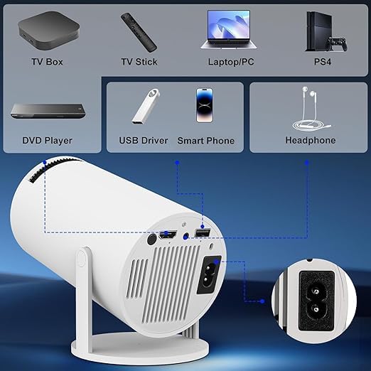Image of Portable Mini Projector | 720p Resolution Support with 4K Decoding | WiFi 5G & Bluetooth 5.0 | Smart Cinema Projector with Remote | Compatible with TV Stick, Android & iOS