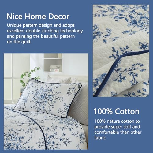 Colcha de algodón transpirable y ligera King reversible floral azul 5