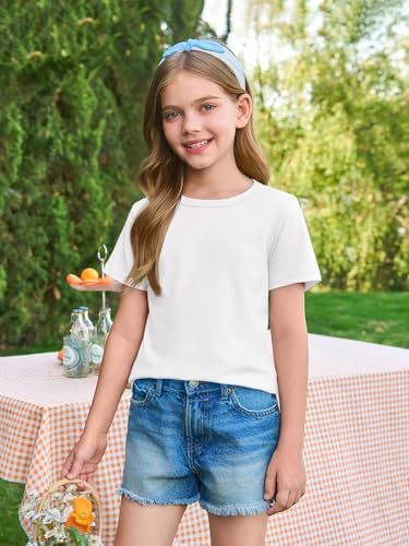Haloumoning Girls Short Sleeve T Shirts Kids Summer Casual Crewneck Tops Tees 5-14 Years3