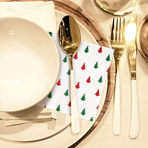 Quera 60 Pack Christmas Paper Napkins Tree Red Green 5 x 5 "Disposable Beverage Napkins Decorative Table Napkin for New Year Winter Dinner Merry Christmas Holiday Xmas Party Supplies – Image 8