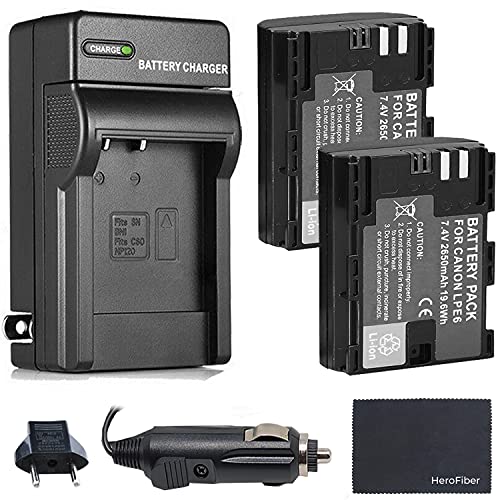 Xtech LP-E6 Battery (2-Pack) and Charger for Canon EOS 70D, 80D, 90D, 5D Mark II/III/IV, 5DS, 5DS R, 6D, 6D Mark II, 7D, 7D Mark II, R, R5, R6, Ra, XC10, XC15 BMPCC 4K/6K DSLR and Digital Camera