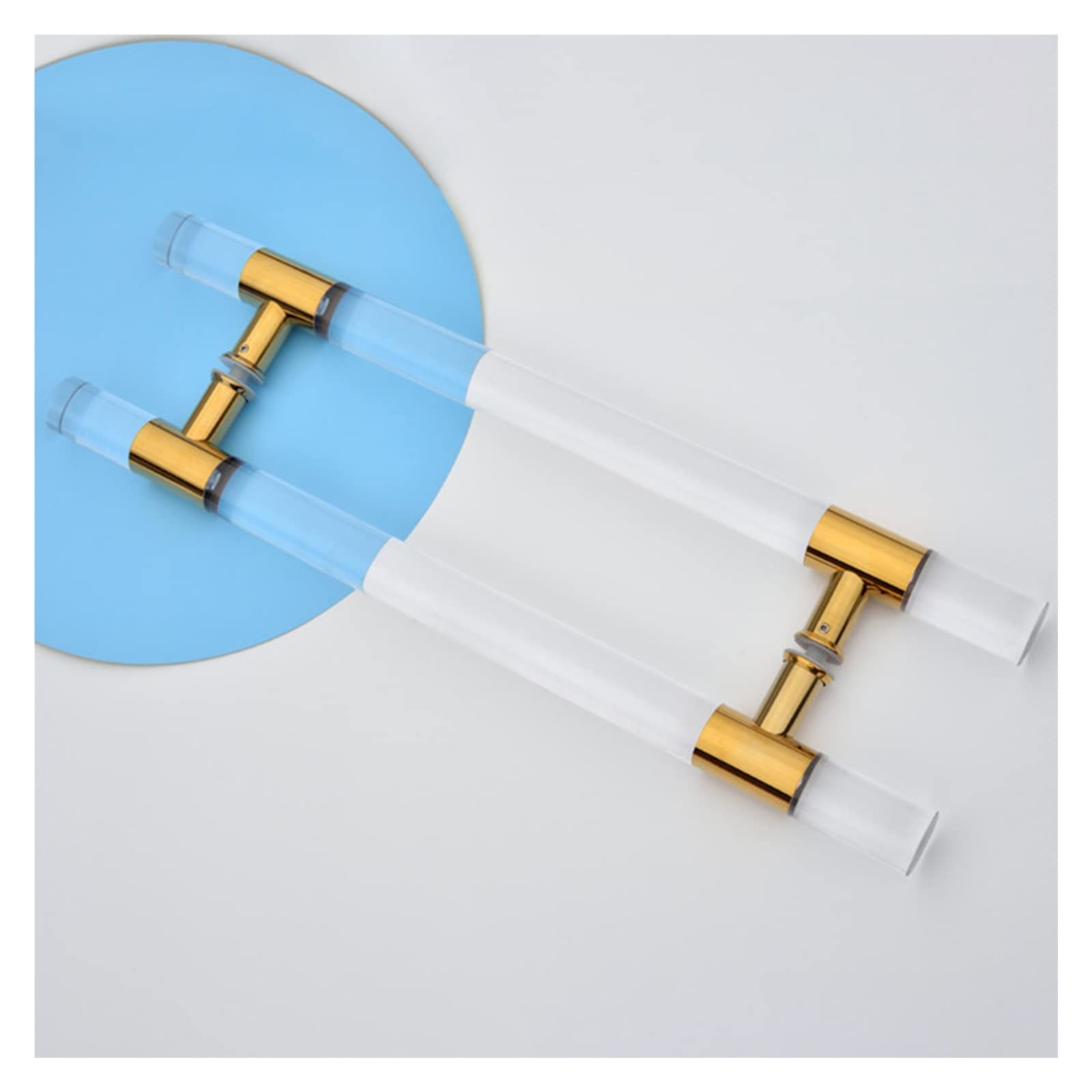 CWCQGH 24 31.5 39 47 59 inch Glass Pulls Entrance Door Handle with Fittings,Clear Acrylic Push Pull Entry Door Handle,Gold-60cm/24inch
