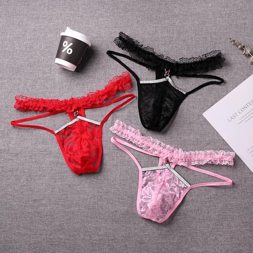 Mens Lace Frilly Sissy Panties Pouch Thong, Open Front Underwear Gay Lingerie4