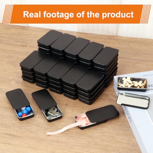 Image of Biugaaufai 70 Pack Black Slide Top Tin Boxes, Mini Rectangular Metal Tins Boxes with Sliding lids, Small Empty Slide Top Metal Tin for Crafts, Jewelry, Candies (2.36 x 1.34 x 0.43 Inch)