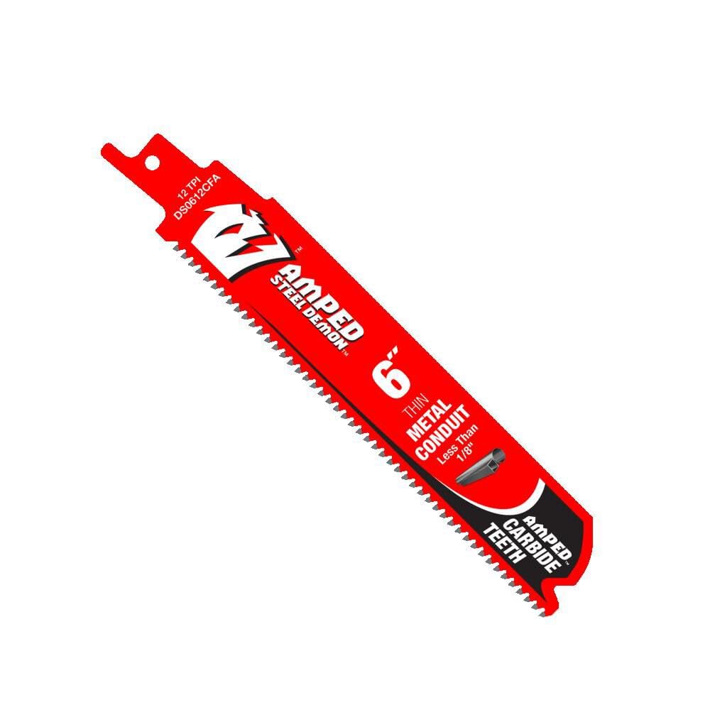 Diablo TPI Amped Steel Demon Carbide Teeth Reciprocating Saw Blade for Thin Metal - Ideal for Conduit, Tubing, and Sheet Metal - 6" Length, 12 TPI, Carbide Tooth Design, 3-Pack - DS0612CFA3