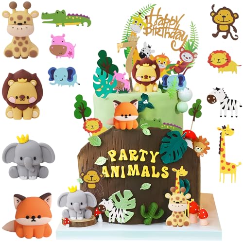 Decoration Gateau Animaux 7 Ans, Décoration Gteau Anniversaire Garçon 7er, Safari Jungle Deco Gteau Cake Cupcake Topper pour Enfant Fille Garçon Anniversaire