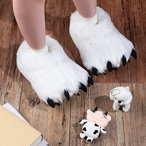 Winter Animal Paw Shoes Funny Fluffy Bear Slippers Plush Bear Shape Claw Non Slip Slippers Unisex Cute Costume House Shoes for Christmas Birthday Party Cosplay, Women 6.5-8.5, Men 6-72