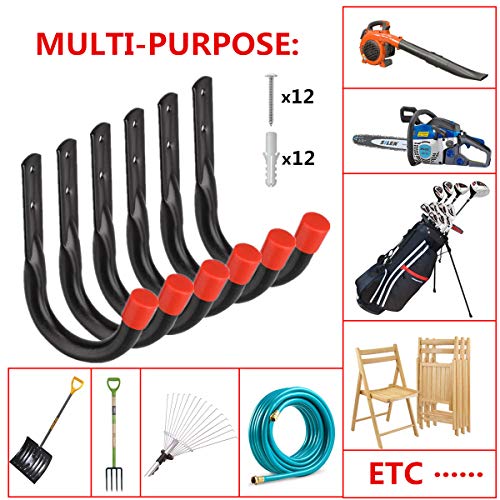 Heavy Duty Utility Garage Storage Hooks,Universal Wall Mount J Organizer Hangers for Hoses,Garden Tools,Cords,Cables,Toy Bag (6 Pcs Black 4.1" Hook) - Thumbnail 5