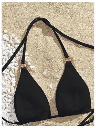 Verdusa Women's Floral Print Halter Bikini Top String Triangle Bra Swimsuit Tops2