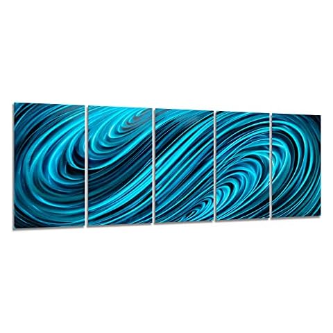 Yihui Arts Blue Ocean Sea Wall Art Decor Metal Artworks 5 Panel Aluminium Painting Picture Modern Summer 3D Seascape Home Office Decor(24x64Inch) Cover