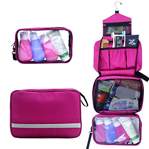 Toiletry Bag,Hanging Toiletry Bag With Detachable TSA Approved Portable Clear PVC Pouch Waterproof Multifunction Travel Toiletry Bag for Men & Women(Hot Pink)